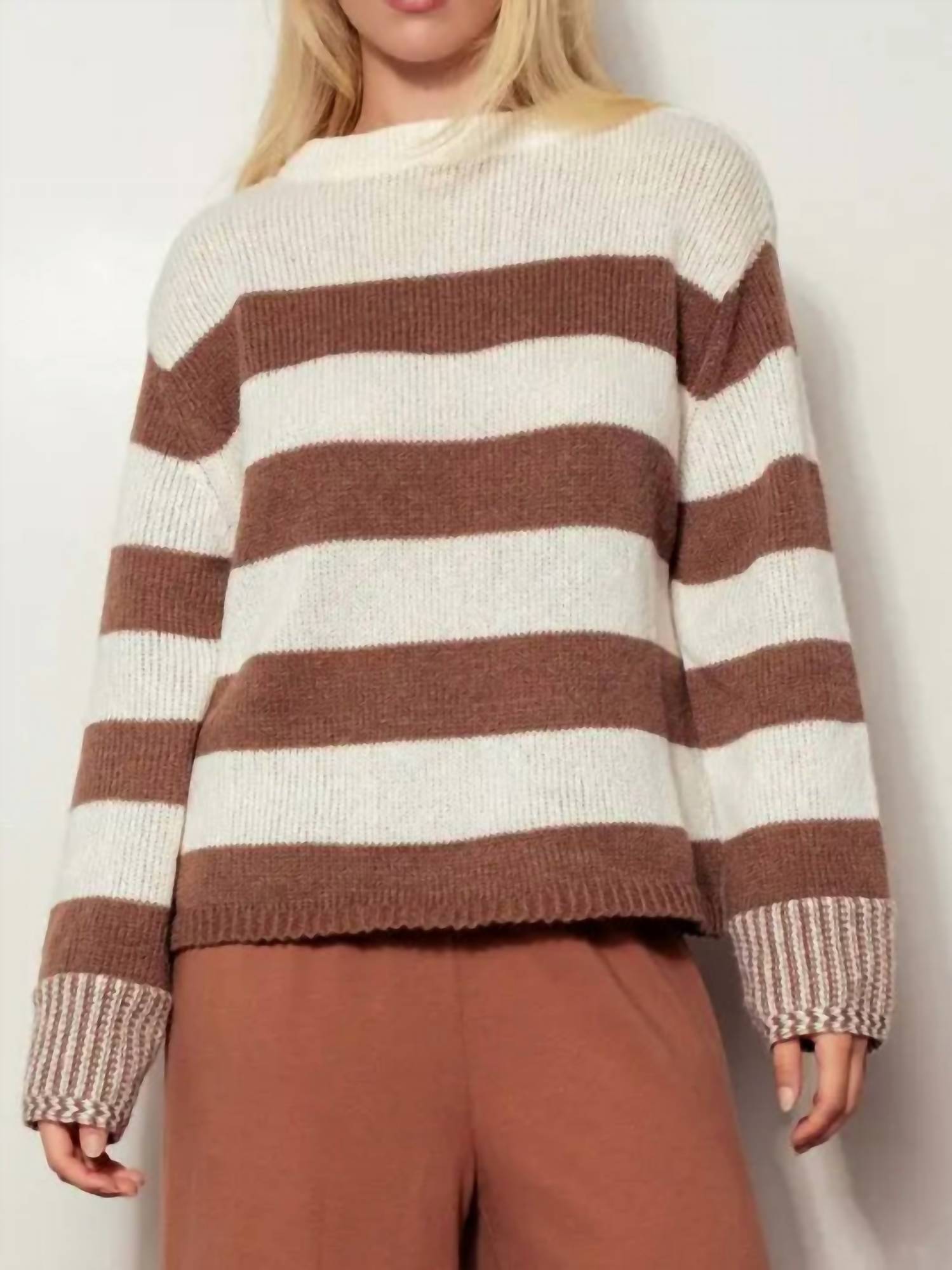 Urban Daizy Women's Abbie Striped Sweater in brown - women's sweater
