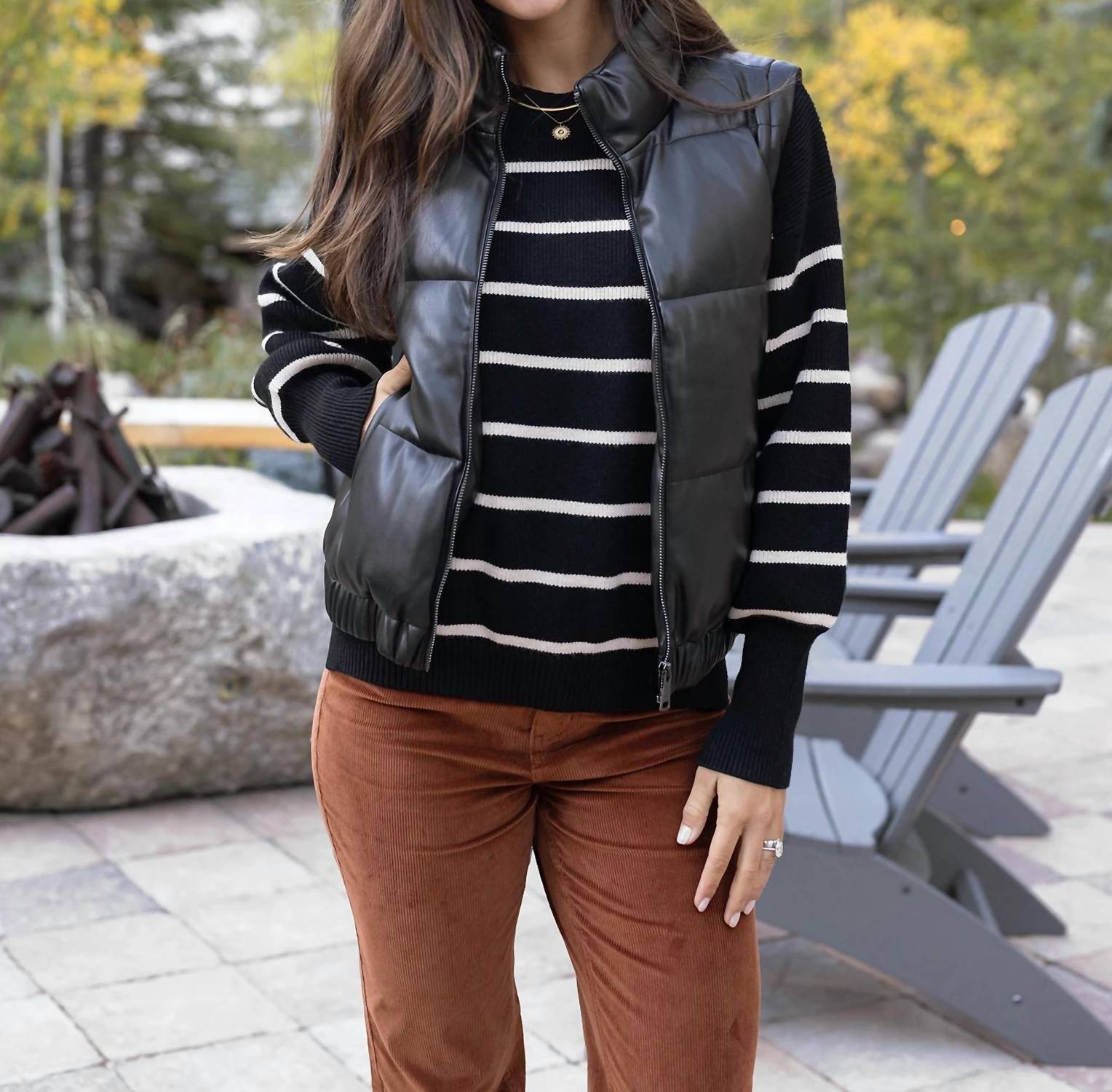 Grace and Lace Crew Neck Striped Sweater in black stripe - women's sweater - view 5