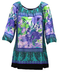 N Touch Floral Peasant Top in jade purple - women's blouse - alternate view