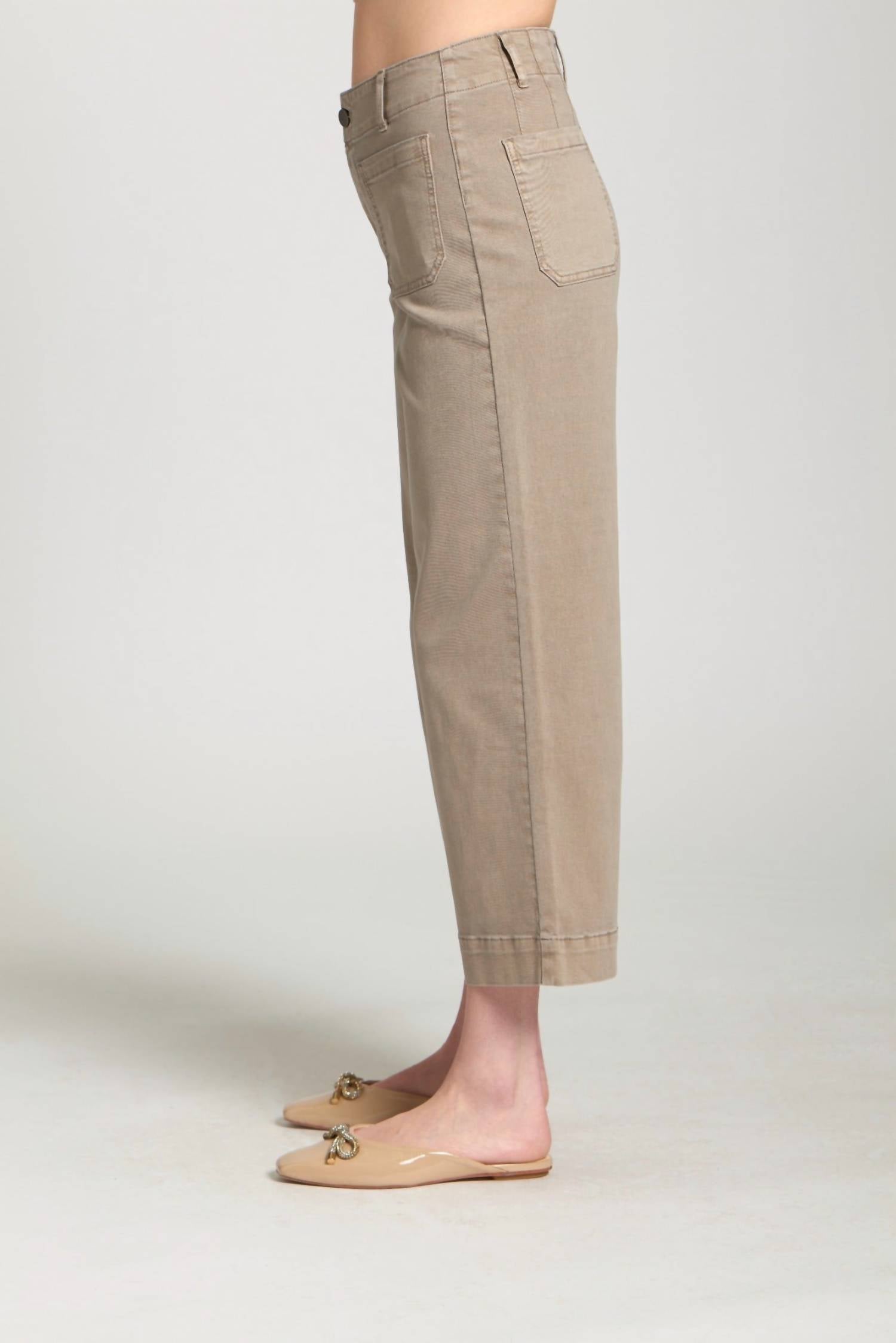 APNY Patch Pocket Cropped Wide Leg Pants in mocha - women's jeans - alternate view