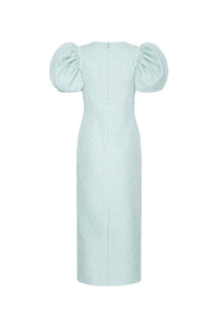 ROTATE Women's Jacquard Midi Puffy Dress in plein air - women's dress - detail view