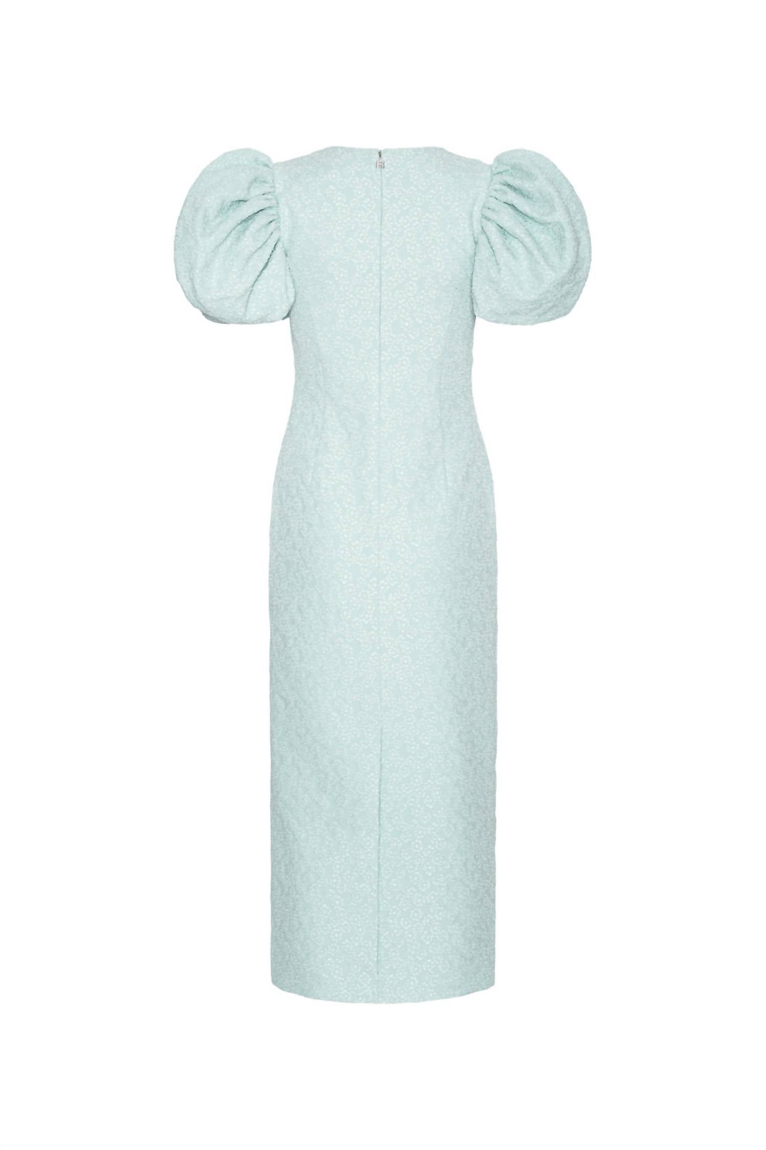 ROTATE Women's Jacquard Midi Puffy Dress in plein air - women's dress - detail view