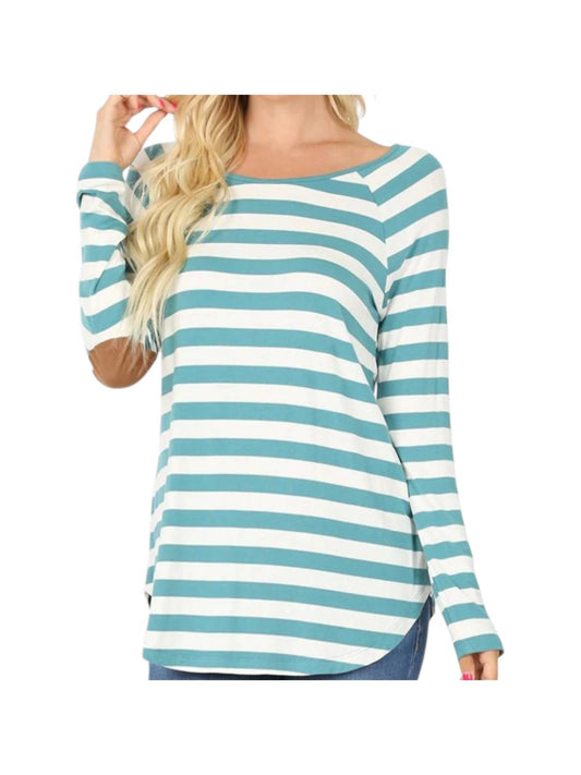 Zenana - Striped Long Sleeve Boat Neck Top