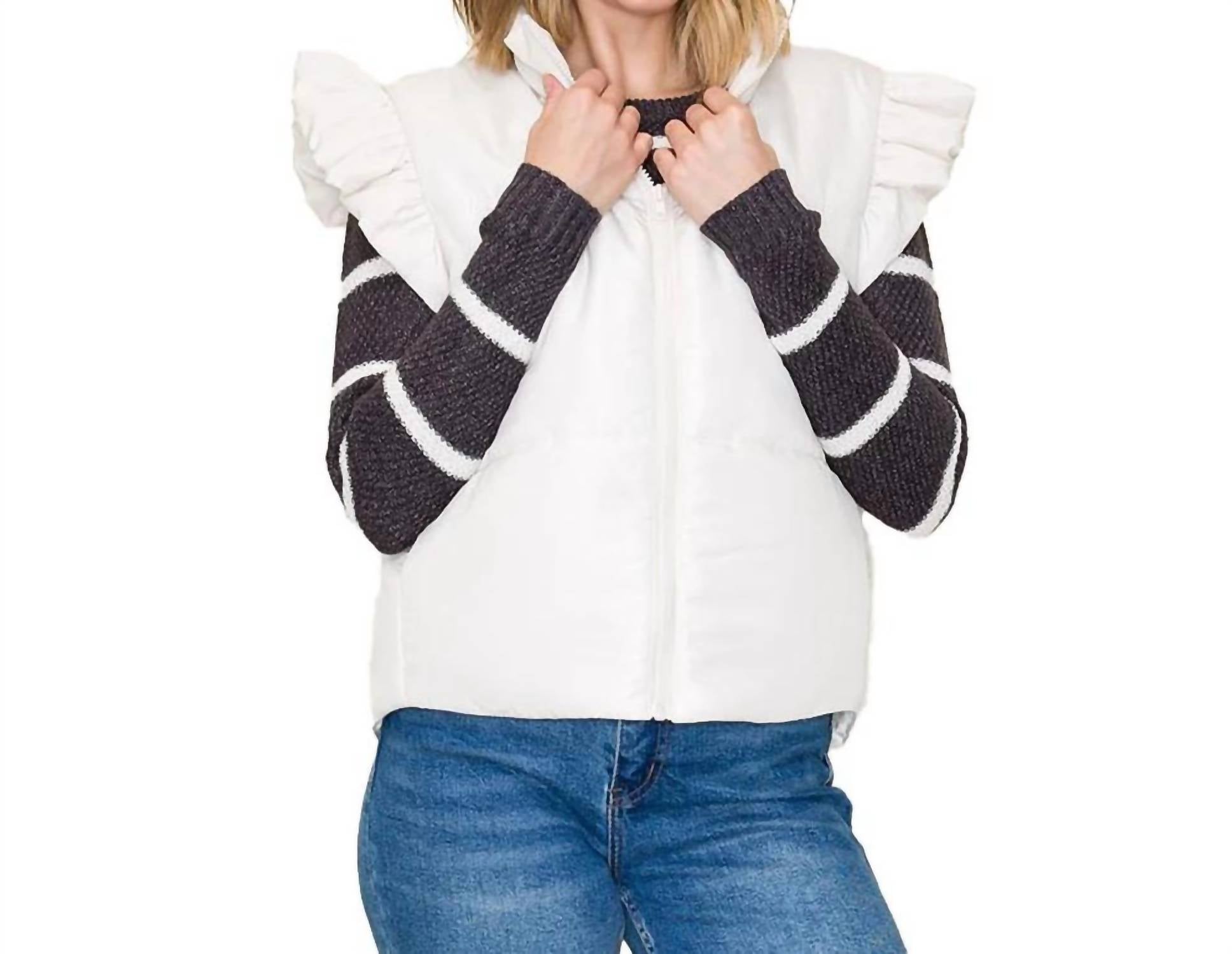 Staccato - Ruffled Sleeve Mock Neck Zip-up Puffer Vest