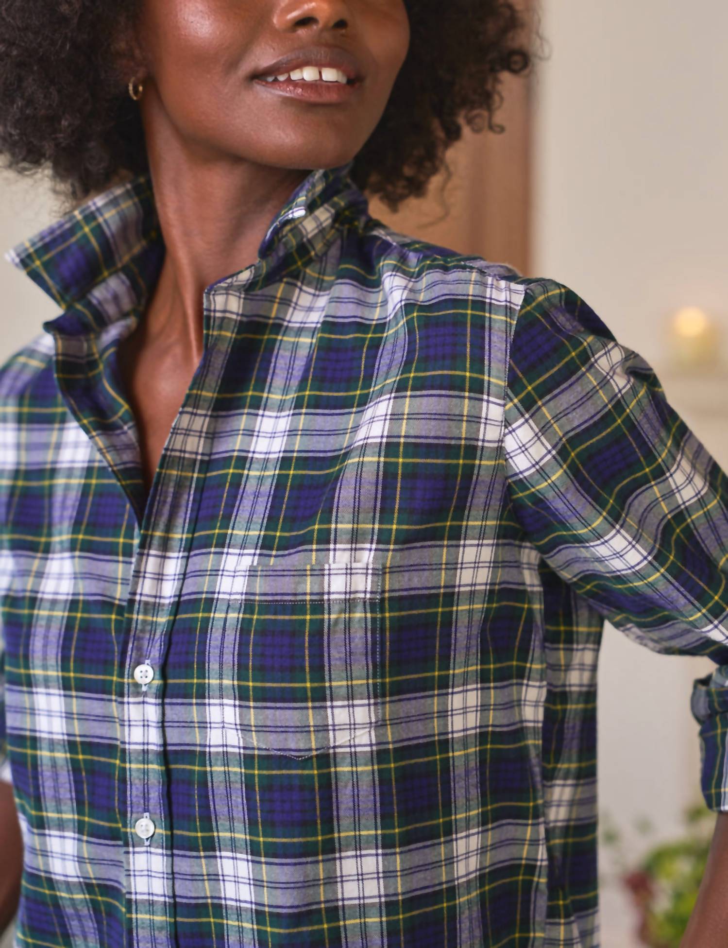 Frank & Eileen Relaxed Button Up Shirt in blue green navy white plaid - women's shirt - alternate view