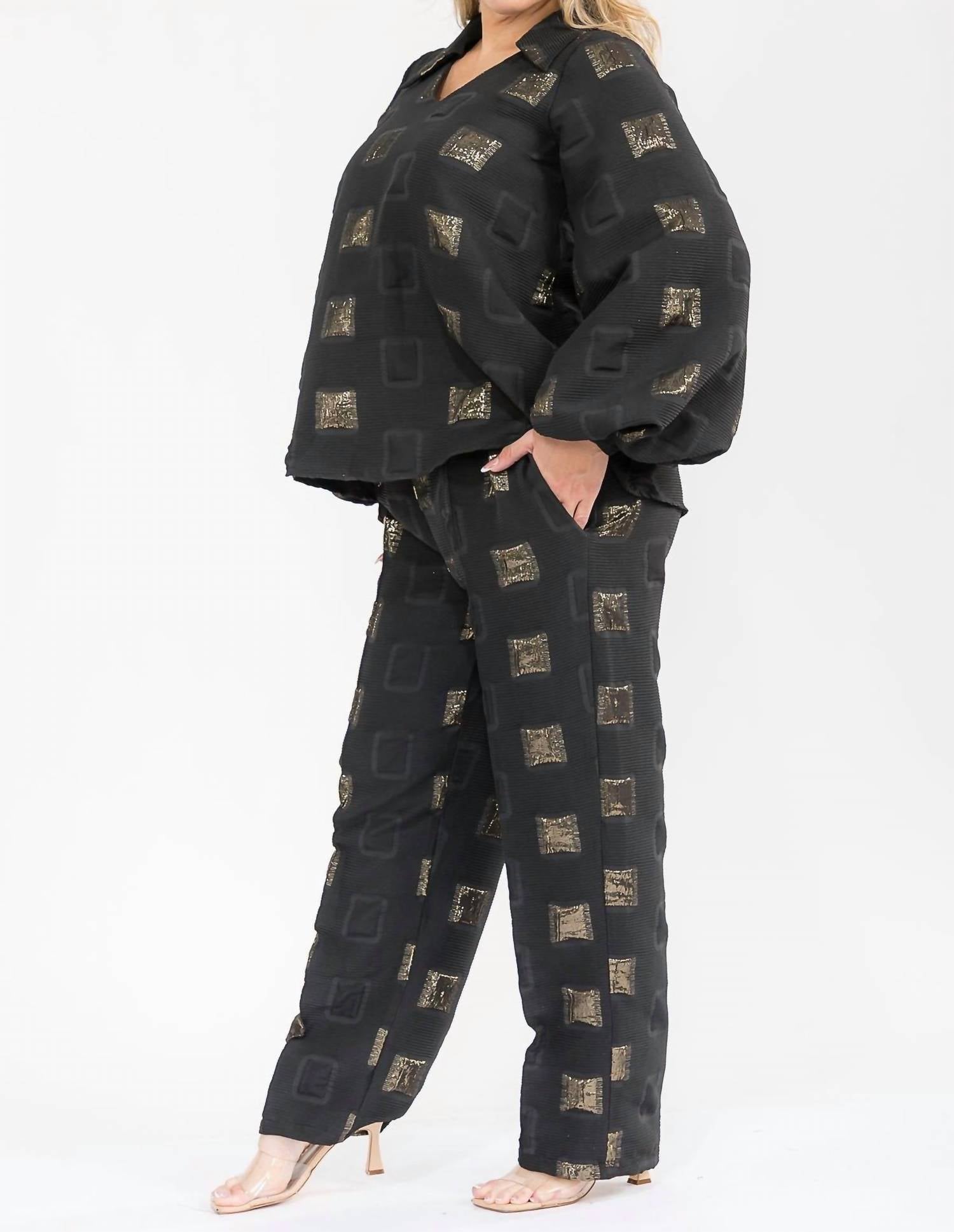 Karen T Design - Long Sleeve Top And Straight Pants Set