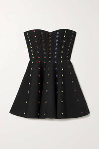 Valentino - Strapless Crystal-embellished Wool And Silk-blend Mini Dress