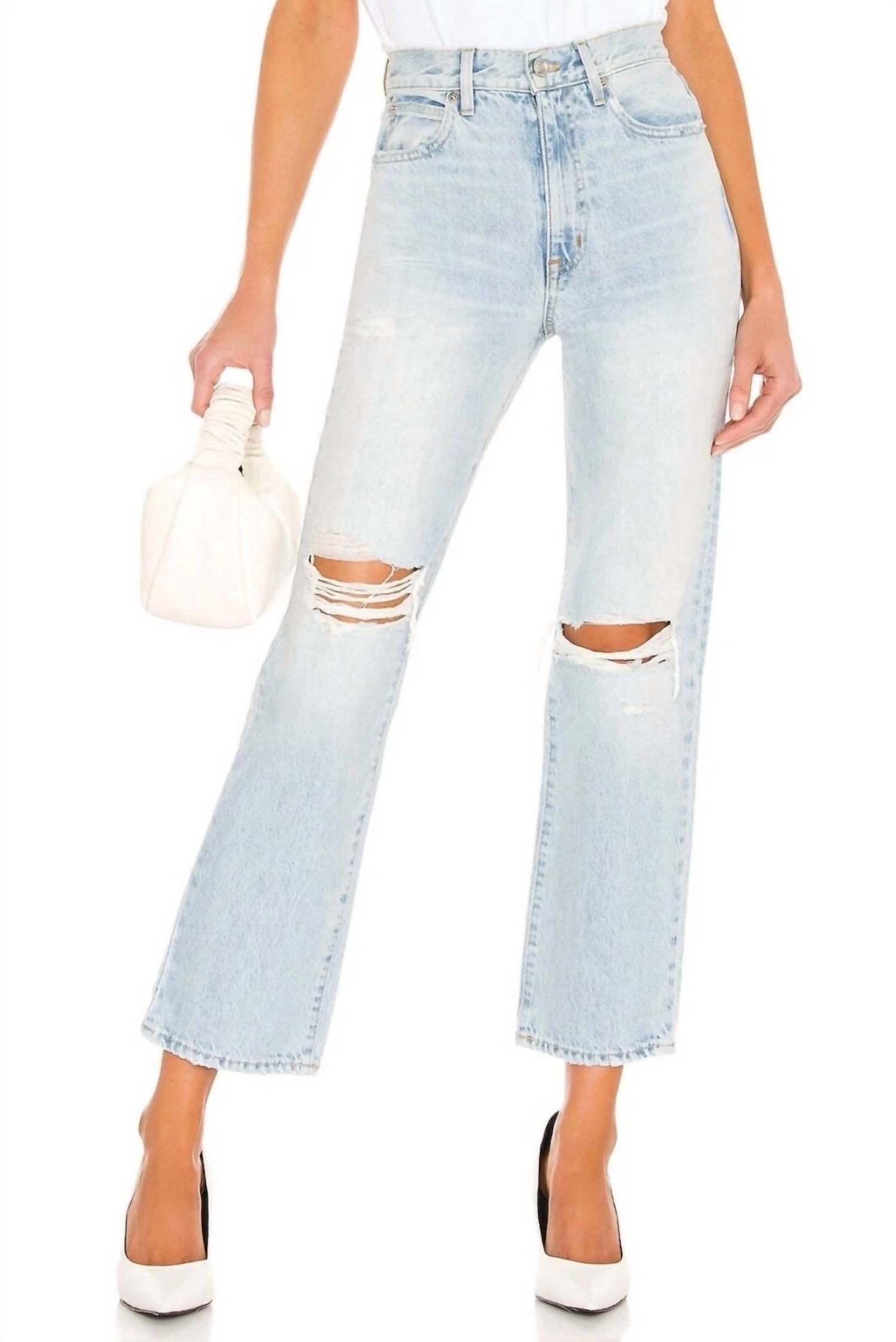 SLVRLAKE Women's London High Rise Straight Ankle Jeans in blue - women's jeans - detail view