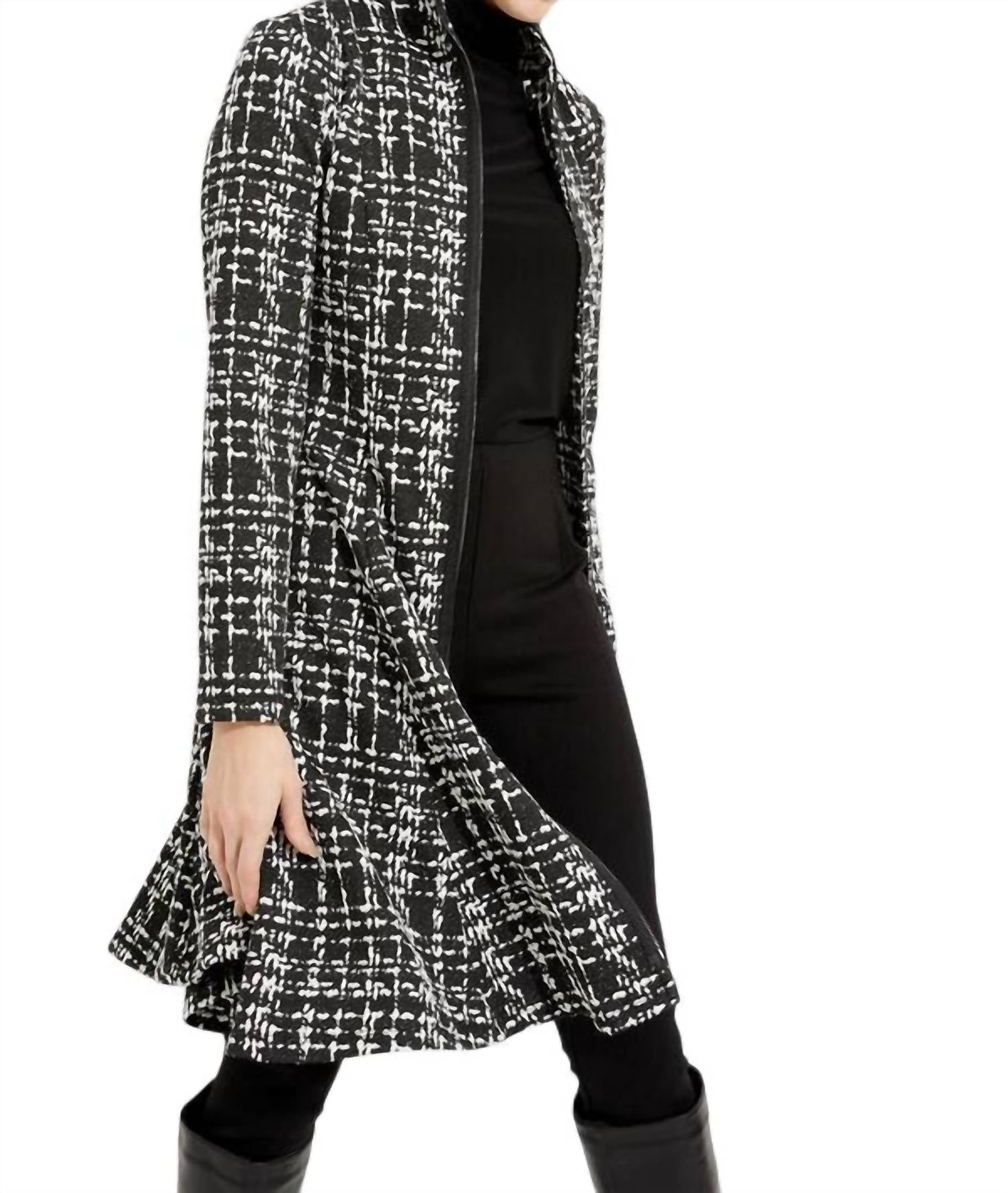 Joseph Ribkoff Plaid Knit A-line Swing Dress in black white - women's dress - alternate view