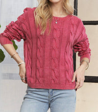 Adora - Mineral Wash Cable Knit Sweater Top