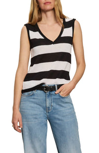 Sanctuary Soft V-neck Shell Tank in chalk black stripe - women's tank top