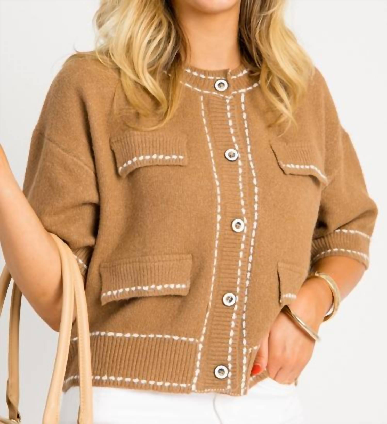 Entro - Short Sleeve Button Up Sweater Top