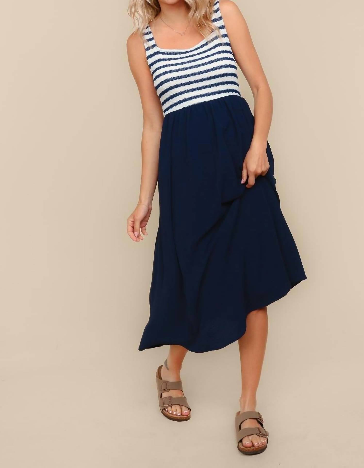 Haptics - Striped Fit And Flare Sleeveless Midi Dress