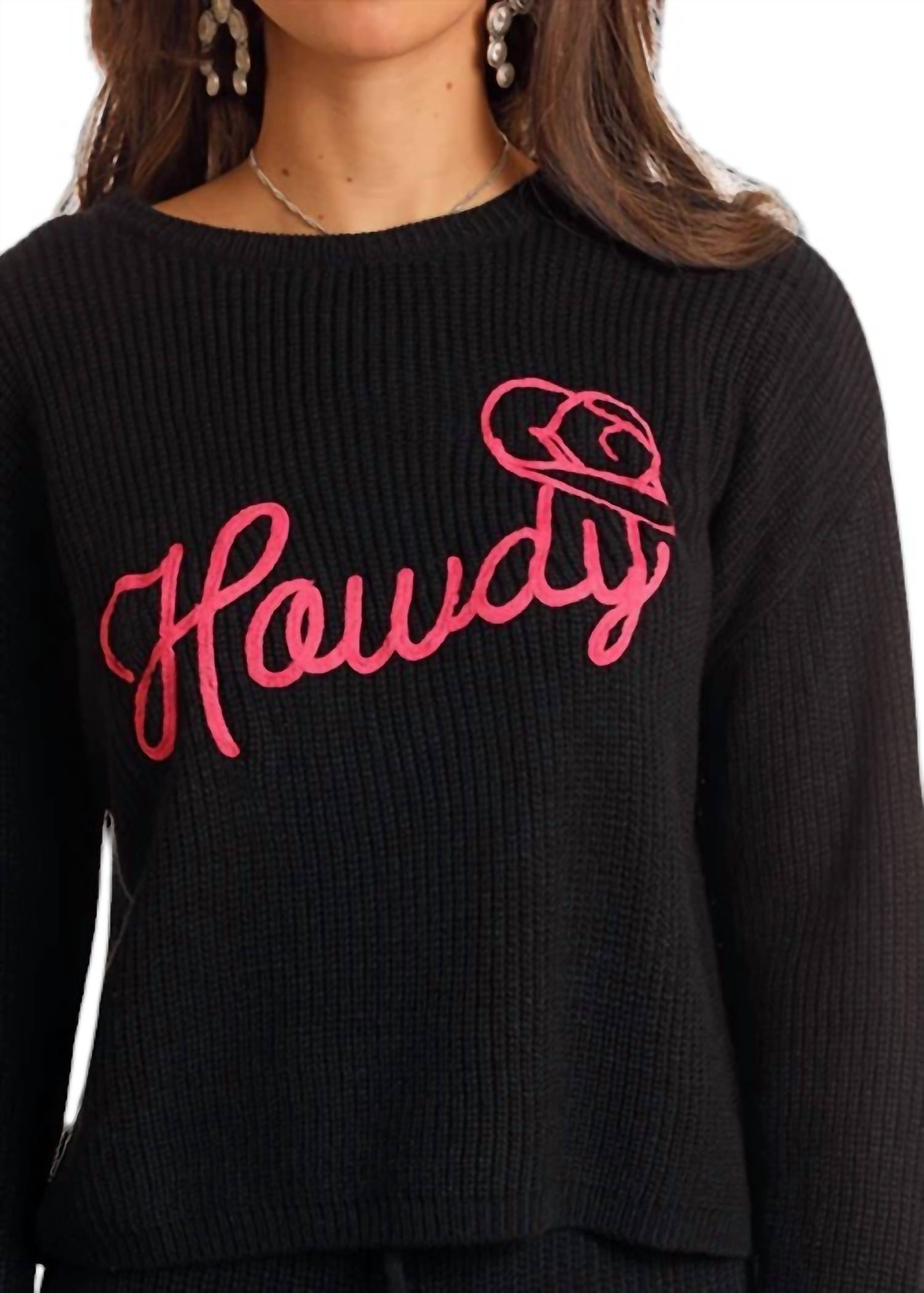 Panhandle Howdy Crewneck Sweater in black - women's sweater - detail view