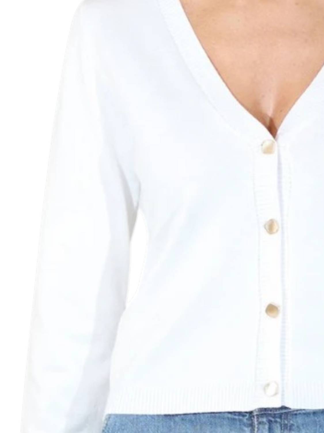 Metric Knits - V Neck Long Sleeve Crop Cardigan with Square Buttons