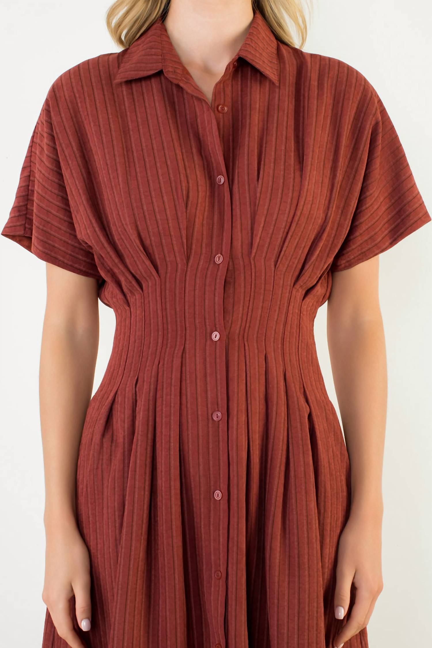 THML Short Sleeve Striped Maxi Dress in red - women's dress - view 5