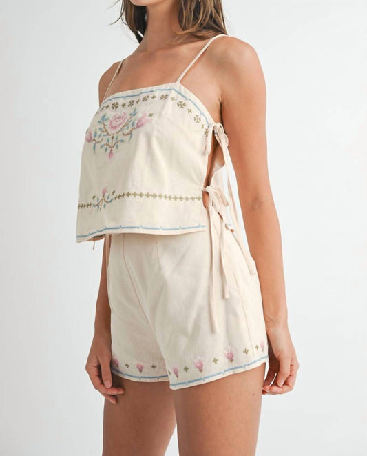 Mable - Tea Rose Vintage Embroidered Top And Short Set