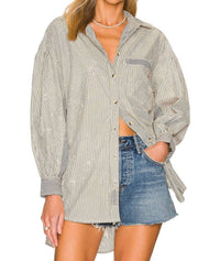 Free People Happy Hour Oxford Shirt in black and white combo - women's shirt