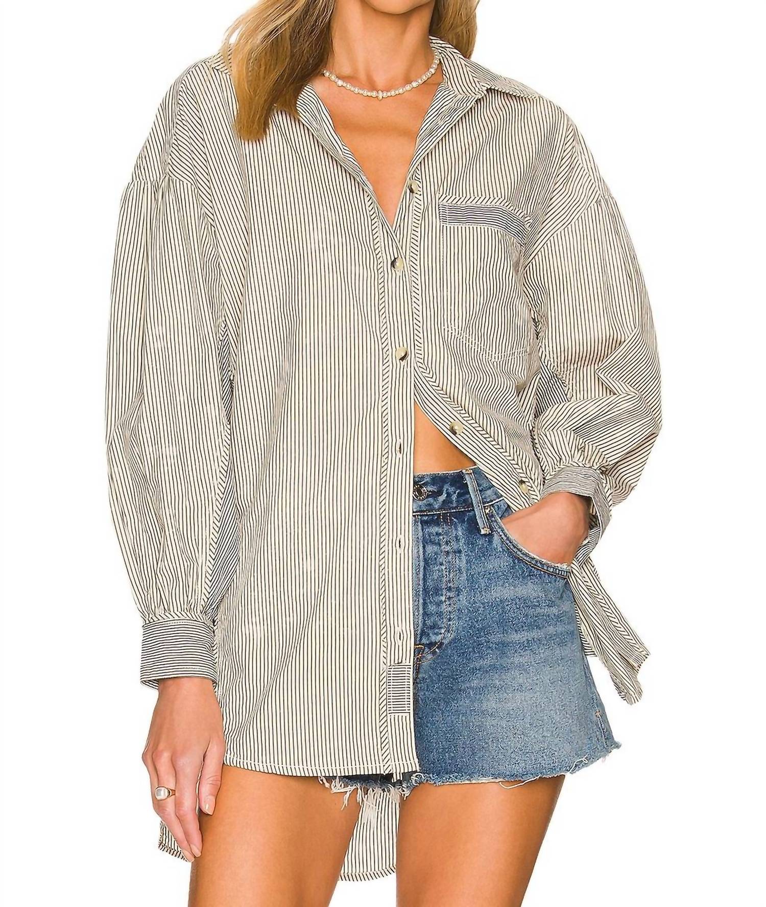 Free People Happy Hour Oxford Shirt in black and white combo - women's shirt