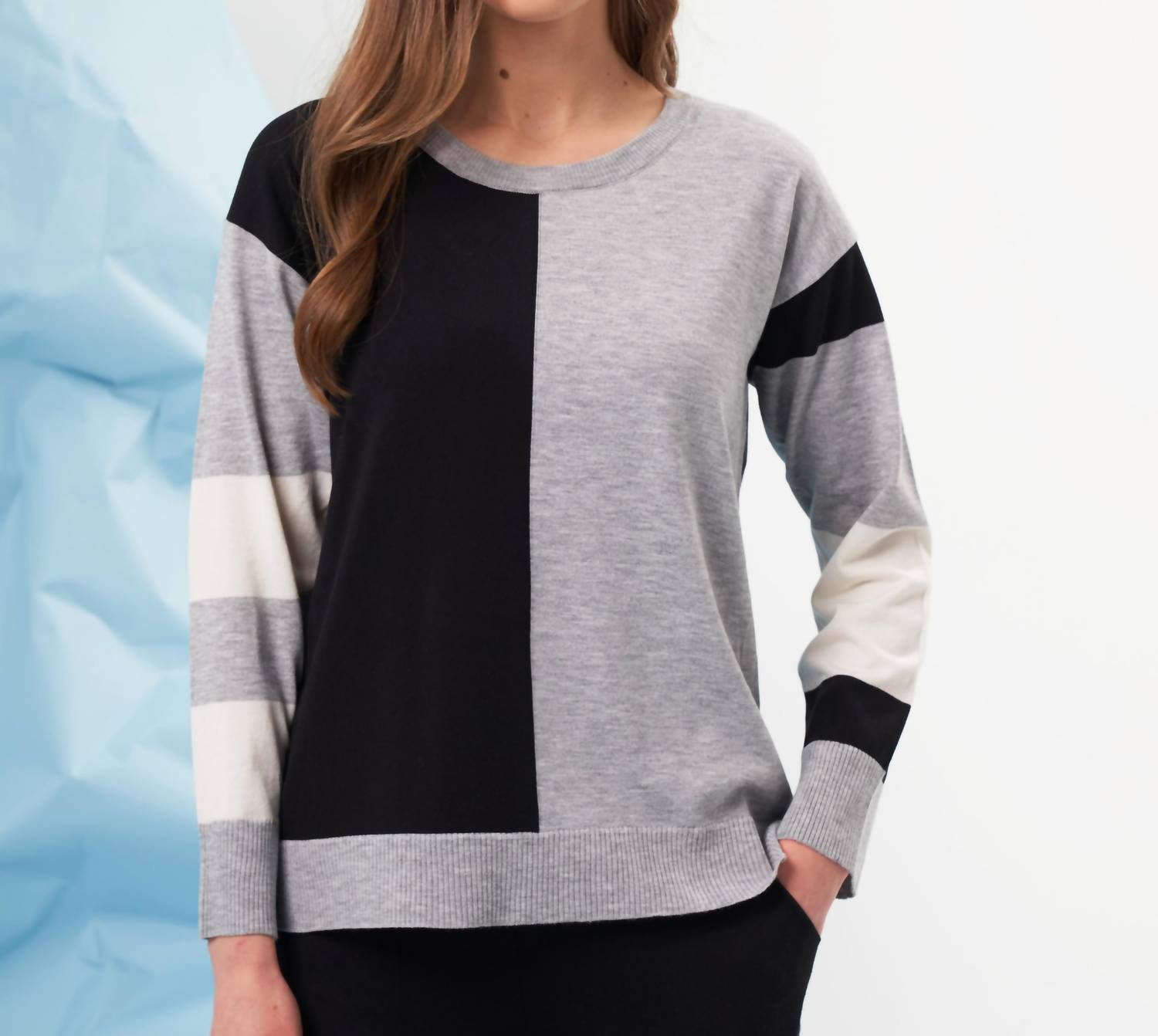 french kyss Color Block Scoop Neck Sweater in slate multi - women's sweater