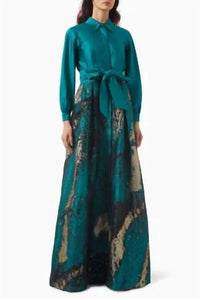 Teri Jon - Jacquard Belted Shirt Gown