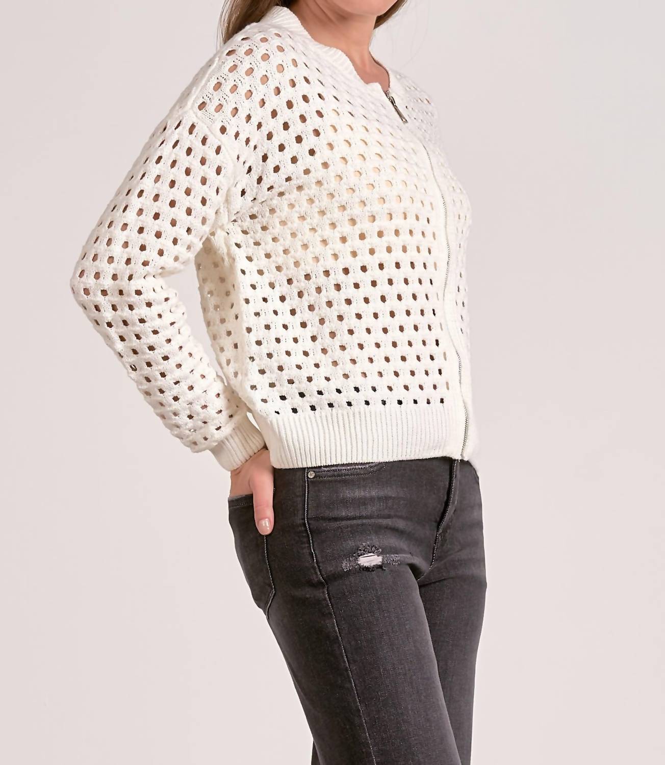 Elan - Open Sweater Knit Zip-Up Jacket