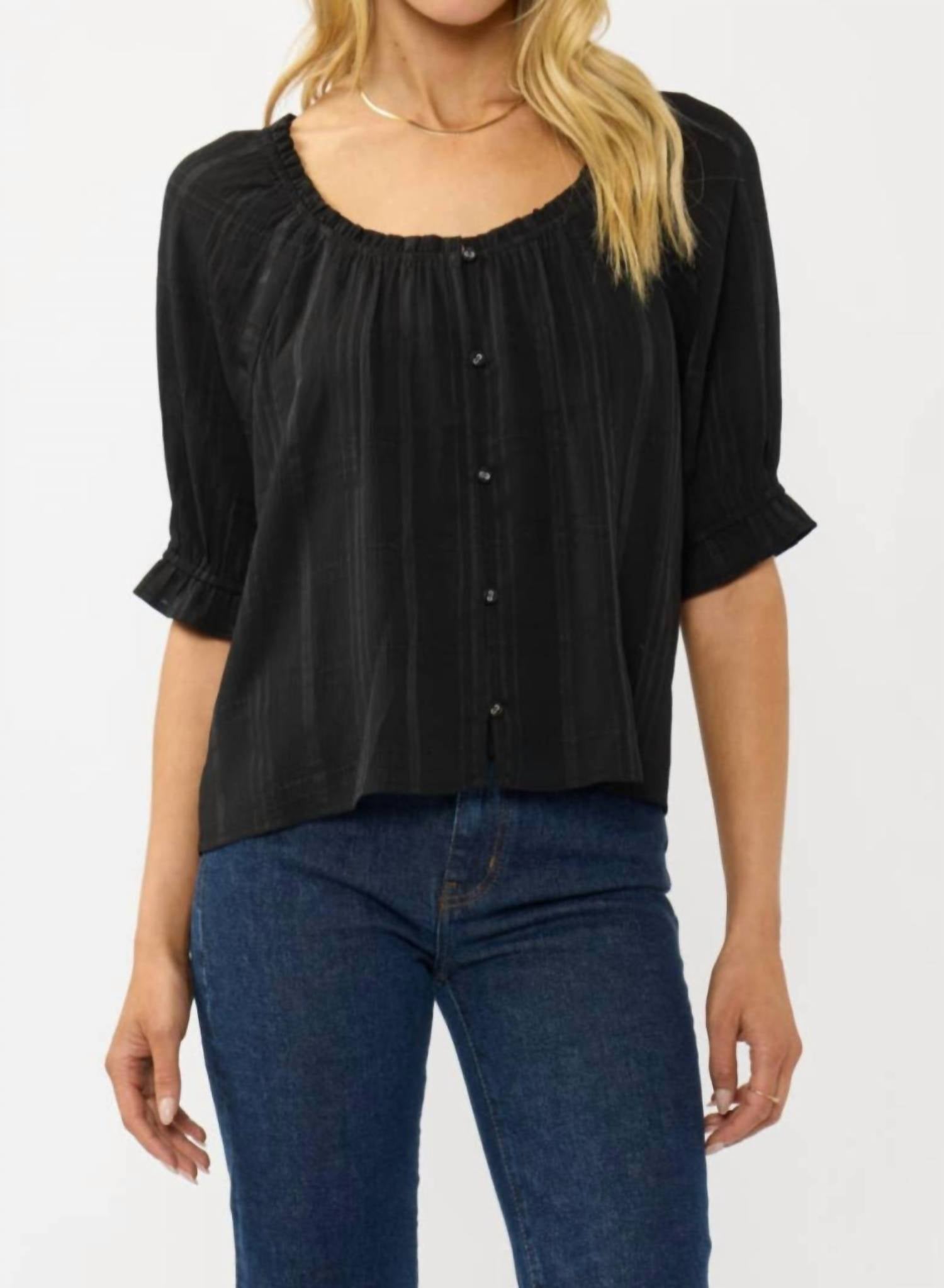 Lovestitch - Elbow Sleeve Button Down Blouse