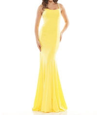 COLORS DRESS Scoopneck Lycra Gown in lemon - women's dress