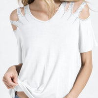 Vocal Apparel - Laser Cut Stone Shoulder Top