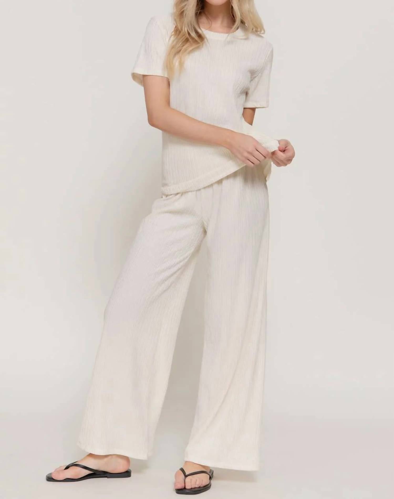 Active Basic - Short Sleeve Top And Wide Crinkle Knit Pants Set
