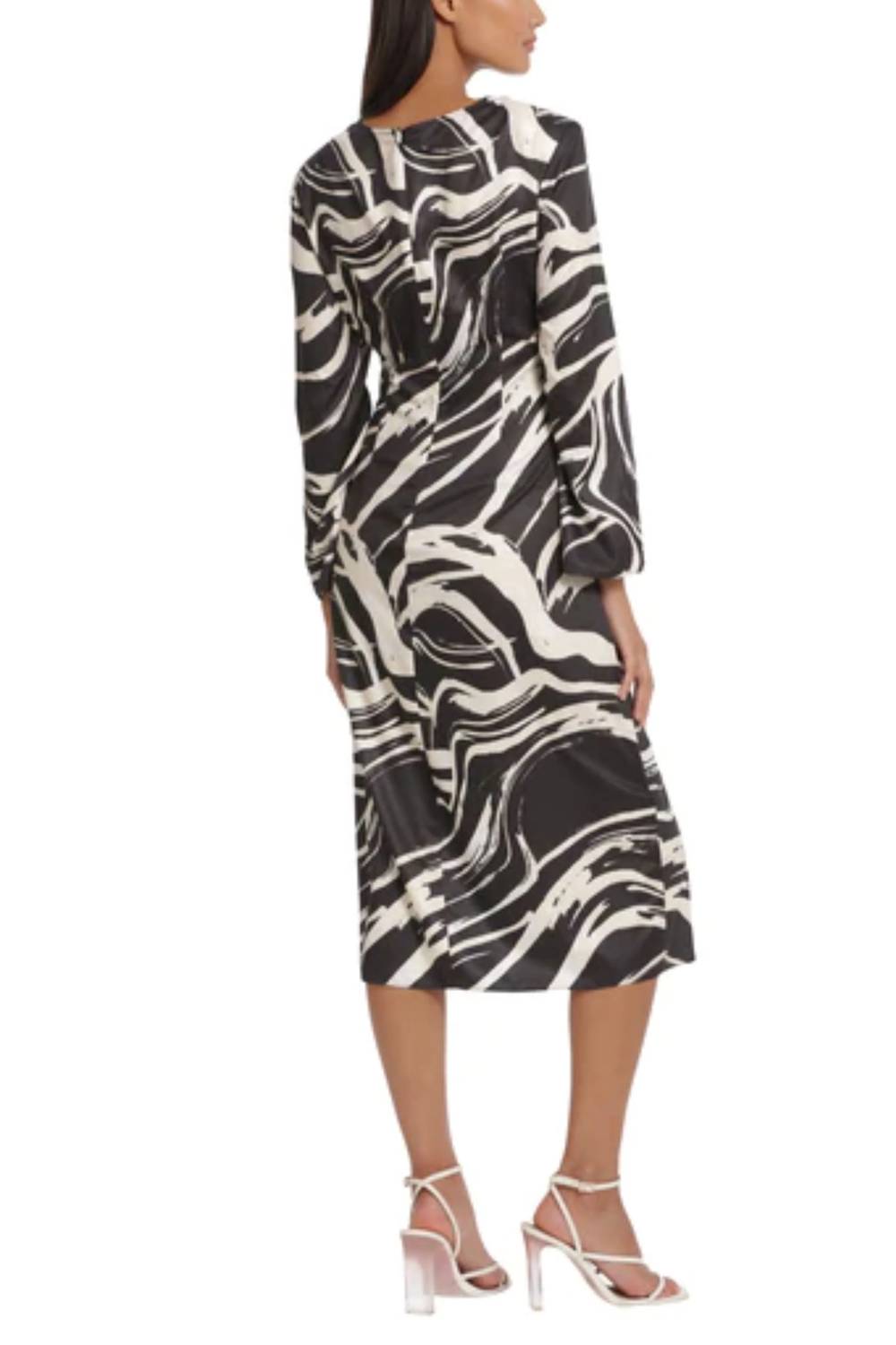 Donna Morgan - Tied Waist Marble Print Midi Dress