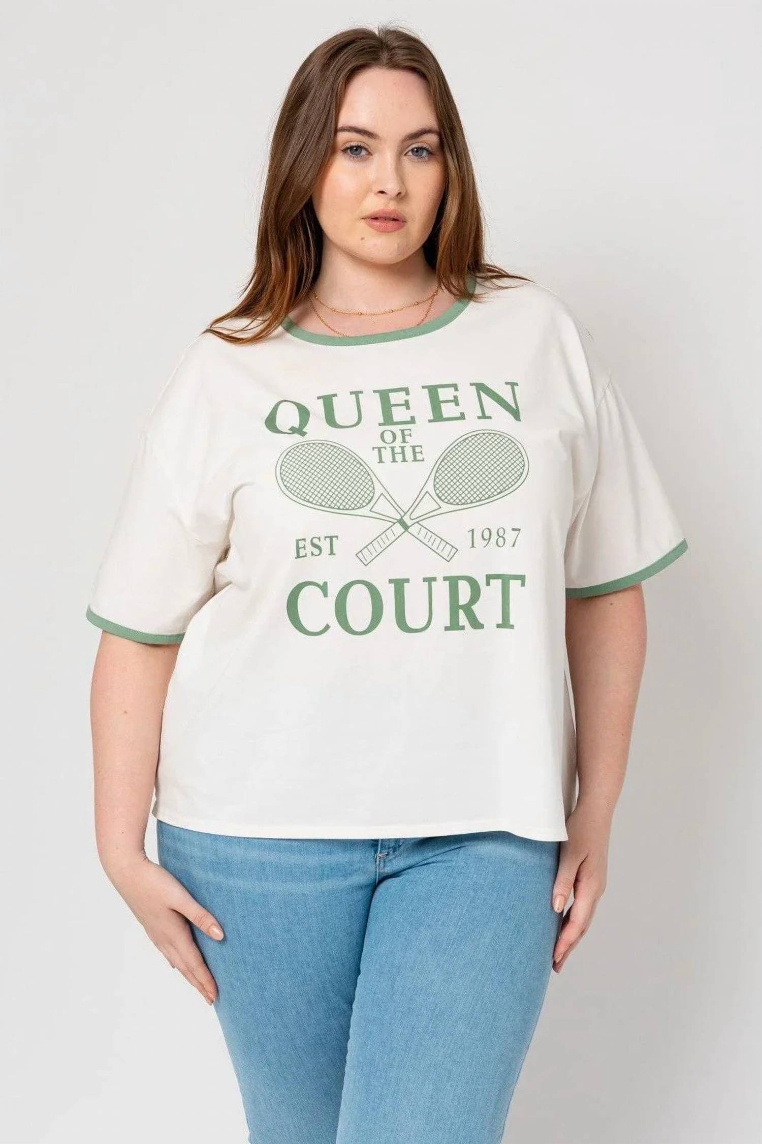 Gilli - Queen Of The Court Ring Neck Graphic Tee - Plus