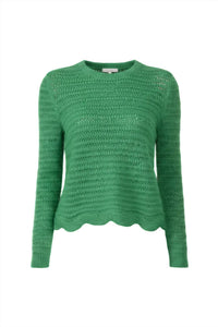 Autumn Cashmere Women's Wide Sleeve Scalloped Edge Shaker Crew Sweater in clover - women's sweater