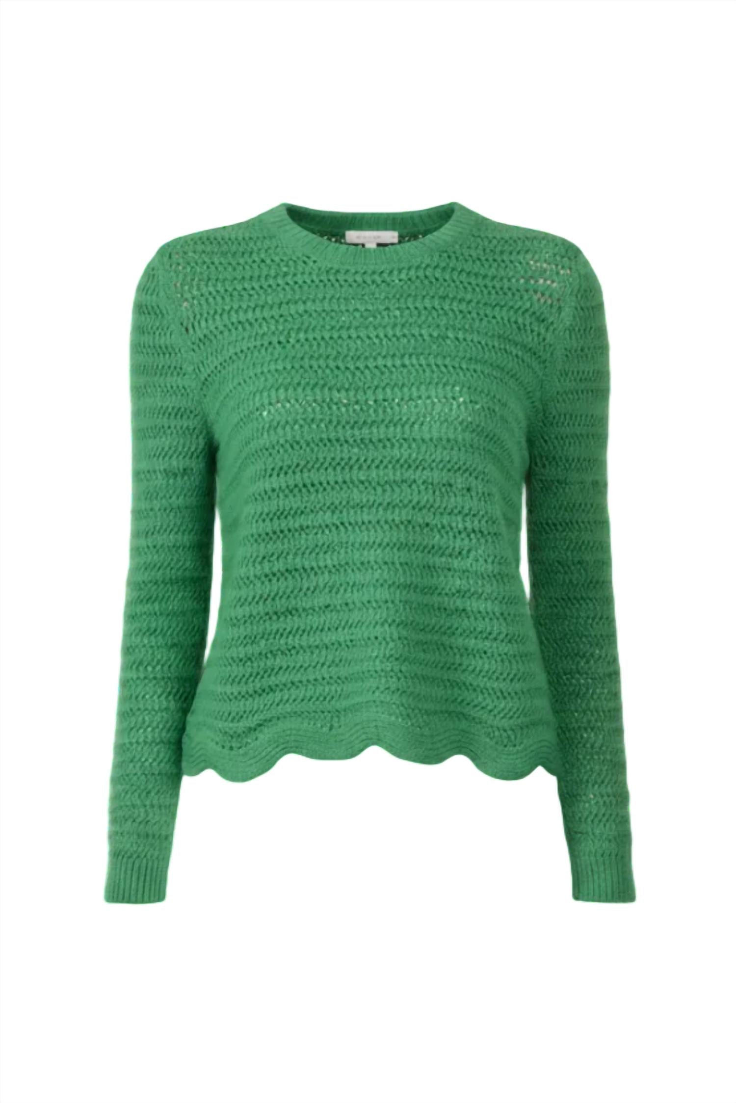 Autumn Cashmere Women's Wide Sleeve Scalloped Edge Shaker Crew Sweater in clover - women's sweater