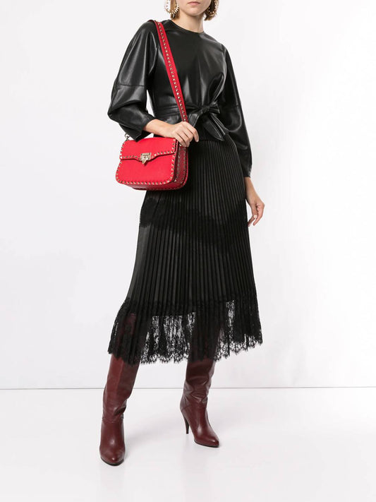 Valentino - Pleated Lace Trim Midi Skirt