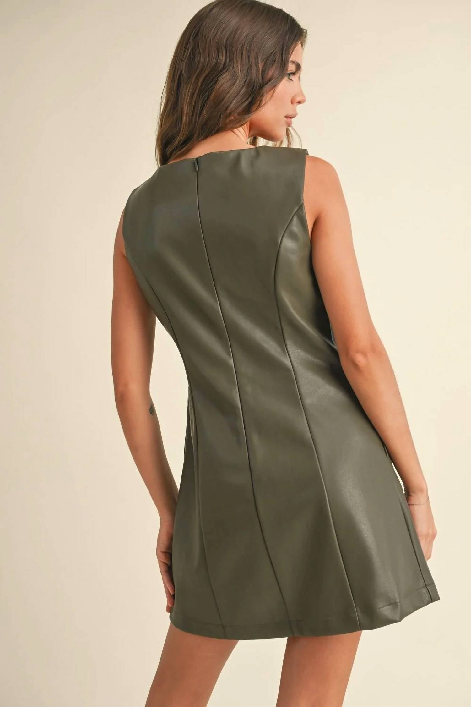 Miou Muse - Square Neck Faux Leather Dress
