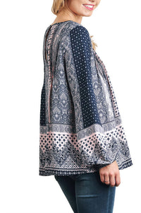 Umgee - Women's Bohemian Tassel Tie Top