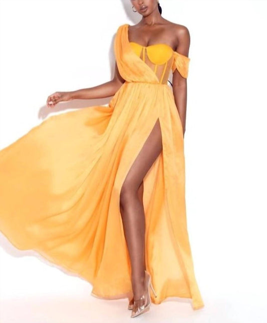 Miss Circle - Silk Pleated Corset High Slit Maxi Gown