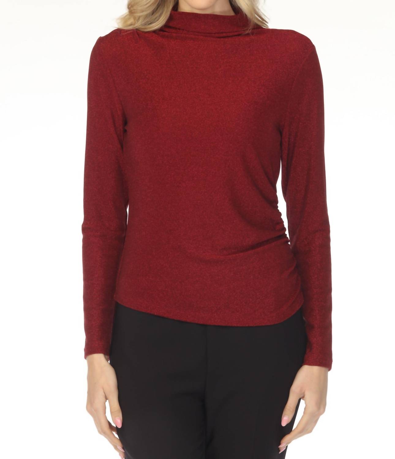 Joseph Ribkoff - Shimmery Mock Neck Ruched Top