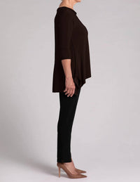 Sympli Flounce top with wide funnel collar in chocolate - women's long sleeve top - view 6