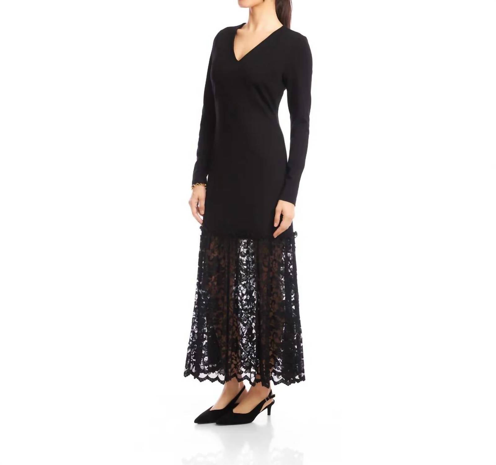 Karen Kane - Lylah Contrast Lace V-neck Dress