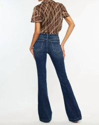 Kancan - Mid Rise Button Up Distressed Flare Jeans