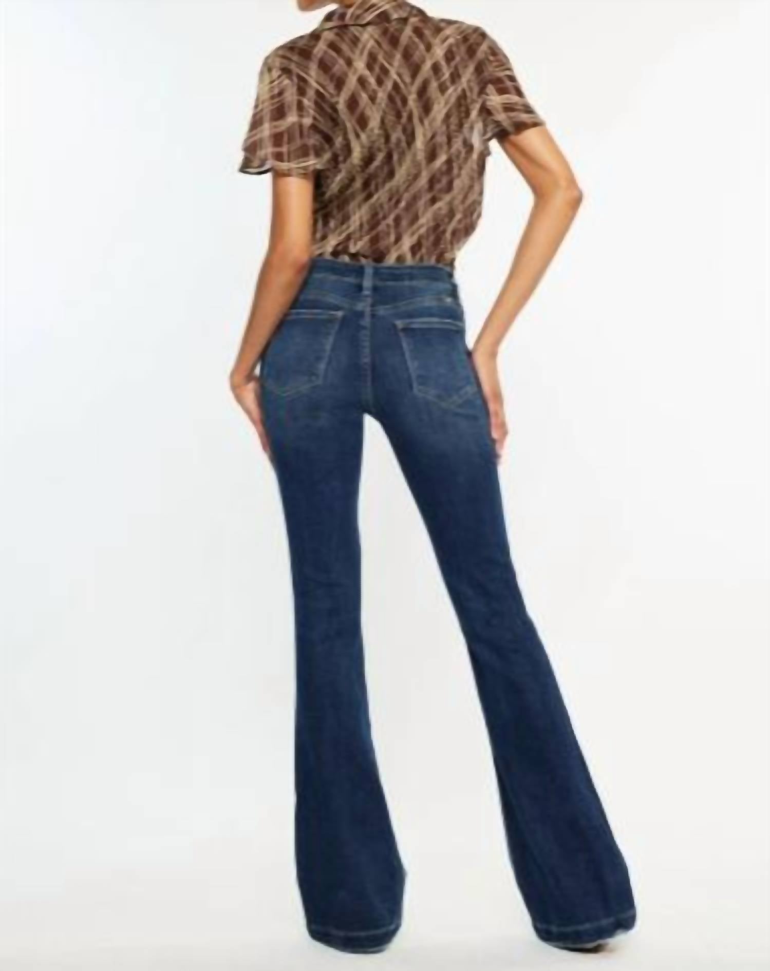Kancan - Mid Rise Button Up Distressed Flare Jeans