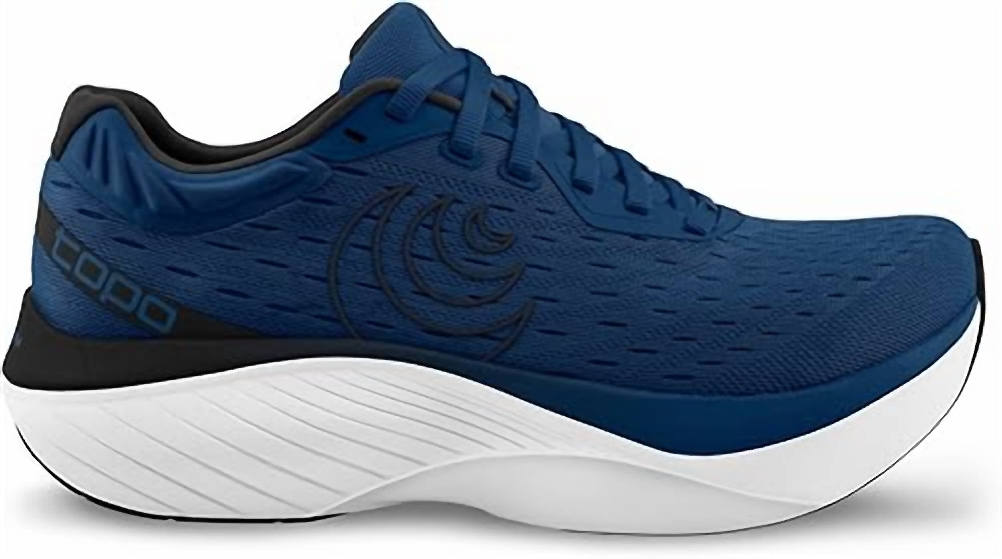 Topo Athletic Men's Atmos Running Shoes in navy white - men's shoe - detail view