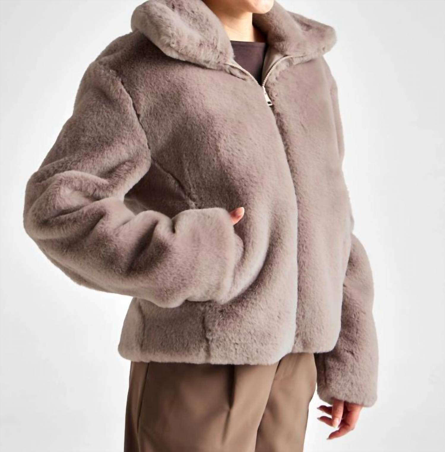 BEYOND YOGA On The List Plush Faux Fur Jacket in oat latte - women's jacket - view 5