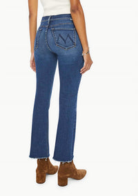 Mother Outsider Ankle Fray Flare Jeans in uncharted waters - women's jeans - detail view