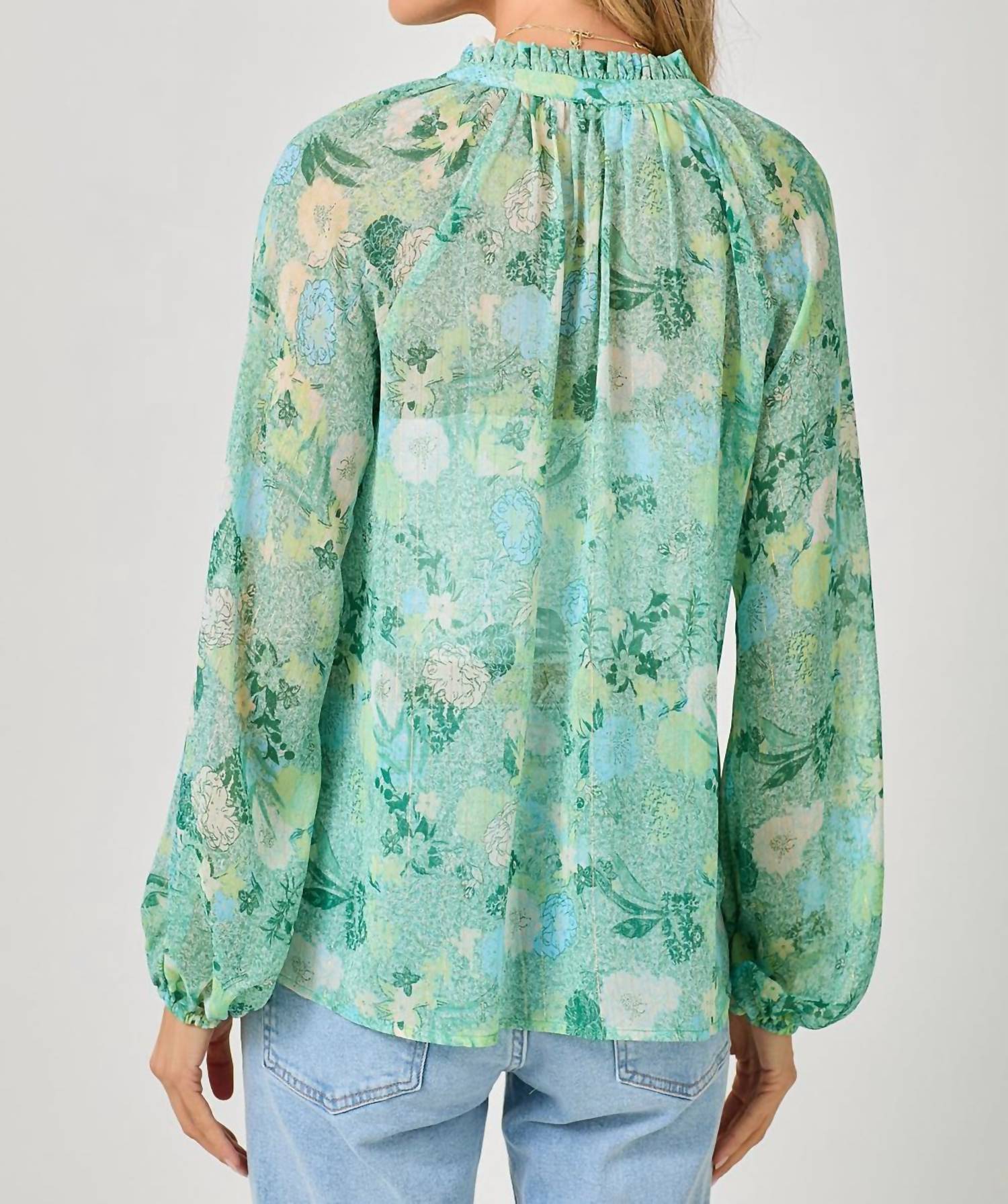 Mystree - Bubble Sleeve Lurex Ruffle Collar Blouse