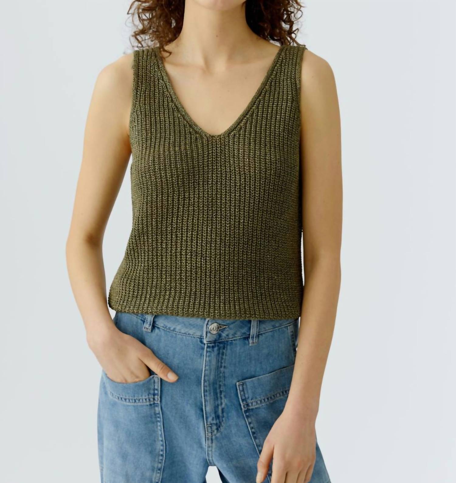 Oui Knit Tank in green garden - women's tank top