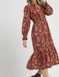Umgee - Floral Midi Dress With Smocked Waist