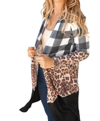 Haptics - BRUSHED HACCI PLAID LEOPARD COLOR BLOCK CARDIGAN
